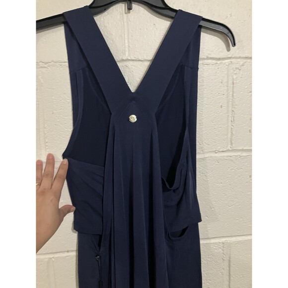 Donna Karan Active Midi-length Dress Womens Round-Neck Stretch Size XS Navy - Picture 6 of 16
